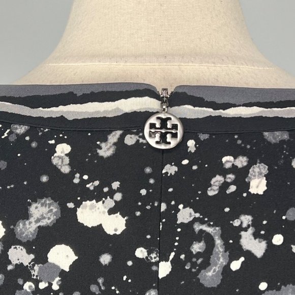 Tory Burch Meredith Paint Splatter Print Silk Dress Black White Gray size Small - Picture 9 of 13